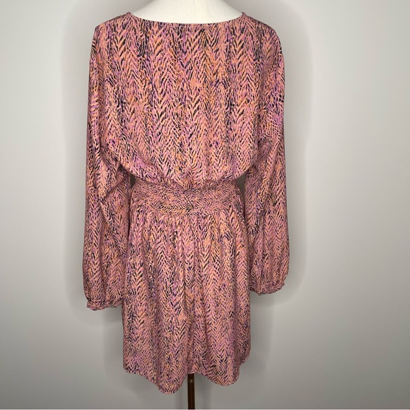 Zara Printed Mini Dress Pink Black Elastic Empire Waist Flowy Large - Picture 2 of 6